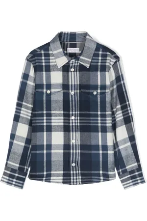 Boys Embroidery Checked Shirt 4-5Y / Grey / Short Sleeves