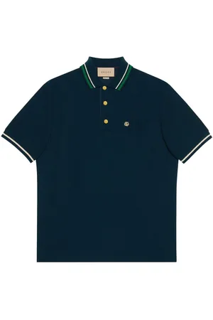 Gucci Navy Blue Striped Cotton Pique Snake Applique Contrast Collar Polo T- Shirt L Gucci
