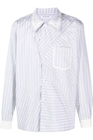 Kiko Kostadinov Asymmetric-fastening striped cotton shirt