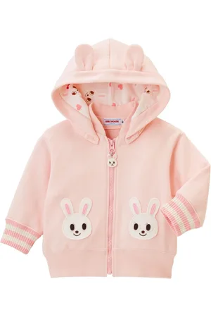 Miki House Rabbit-embroidered cotton hooded jacket