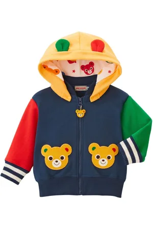 Miki House Bear-embroidered cotton hooded jacket