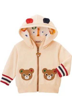 Miki House Bear-embroidered cotton hooded jacket