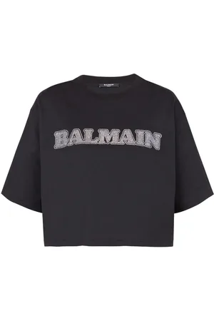 Balmain Rhinestone-logo cropped cotton T-shirt