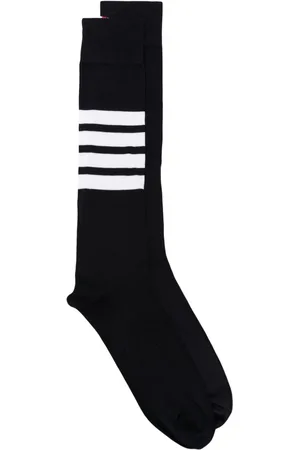 Thom Browne Over The Calf Socks With White 4-Bar Stripe In Lightweight Cotton