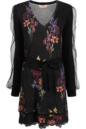 Twin-Set Floral-print tied-waist dress