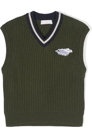 There Was One Kids Logo-patch ribbed V-neck vest