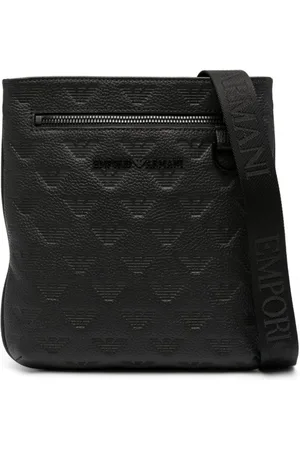 Emporio Armani Black Logo-Embossed Leather Crossbody Bag