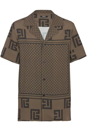 Short-sleeved shirt with monogram scarf print brown - Men