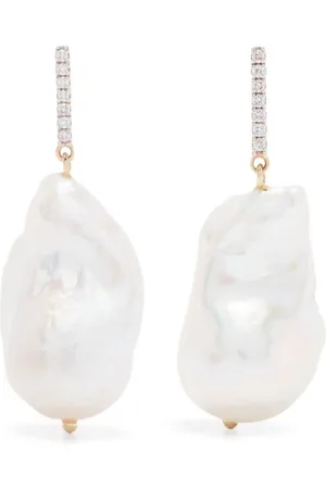 Mateo 14kt yellow diamond bar baroque pearl earrings