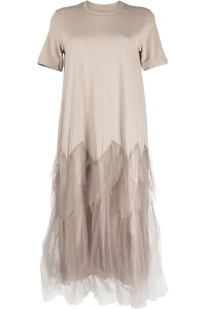 JNBY Tulle-panel cotton midi dress
