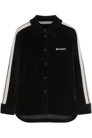 Palm Angels Logo-embroidered velvet track shirt