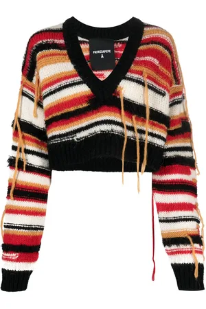 Patrizia Pepe Frayed-detail striped cropped jumper