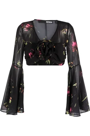ROTATE Semi-sheer floral-print cropped blouse