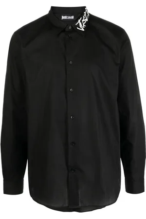 Luxury shirt for men - Roberto Cavalli black silk shirt with animal print
