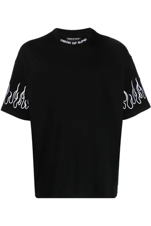 Vision Of Super Flame-embroidered short-sleeve cotton T-shirt