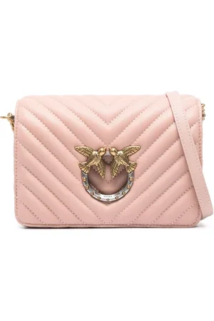 Pinko Love Birds-embellished Foldover Top Crossbody Bag in Pink