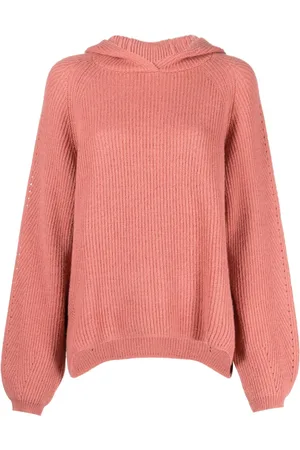 Twin-Set Balloon-sleeve ribbed-knit hoodie