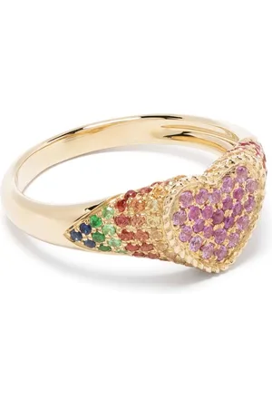YVONNE LÉON 9kt yellow Baby Chevaliere Coeur sapphire and tsavorite ring
