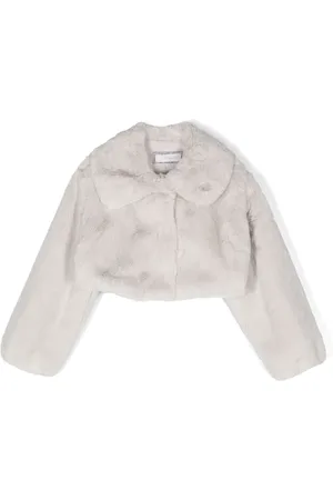 MONNALISA Spread-collar cropped faux-fur jacket