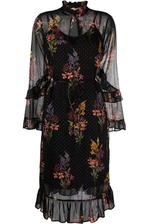 Twin-Set Double-layer floral-print midi dress
