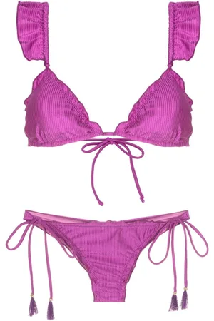 Brigitte Ruffled-trim ribbed bikini