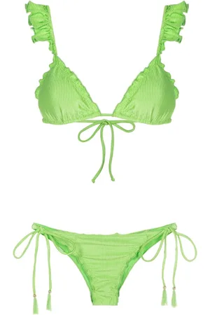 Brigitte Ruffled-trim ribbed bikini