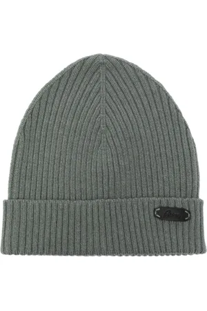 BRIONI Logo-patch ribbed-knit beanie
