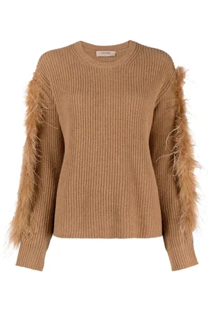 Twin-Set Feather-trim ribbed-knit jumper