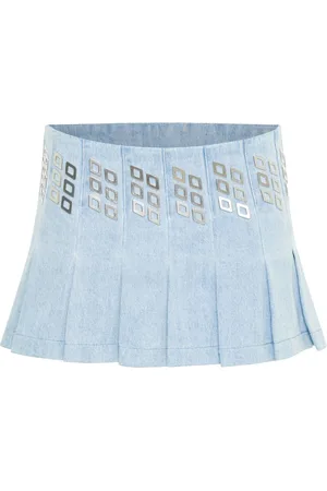 DION LEE Belted pleated denim mini skirt