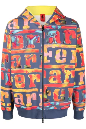 FERRARI Logo-painterly zip-up hoodie