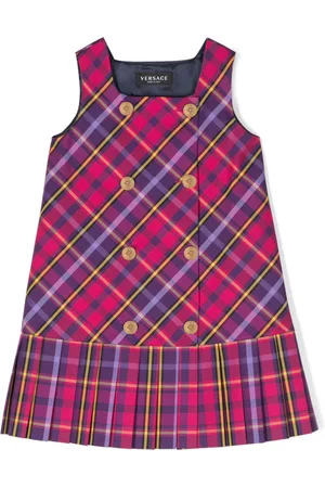 VERSACE Tartan-check pleated flannel dress