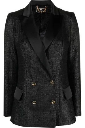 Elisabetta Franchi Double-breasted laminated-tweed blazer