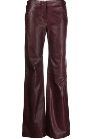 Mid-Rise Flared Leather Trousers