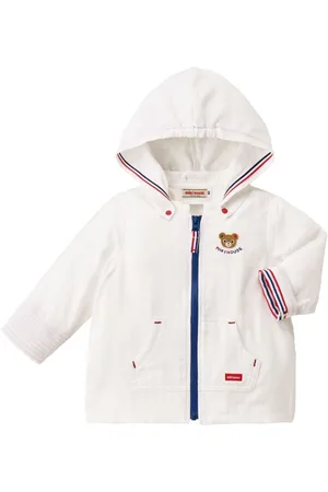Miki House Bear-embroidered zipped hooded jacket