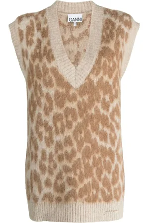 Ganni Leopard-jacquard vest