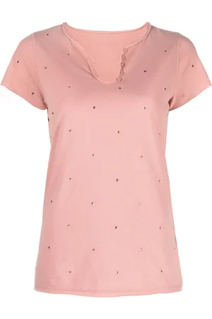 Zadig & Voltaire Rhinestone-embellished Henley-neck T-shirt