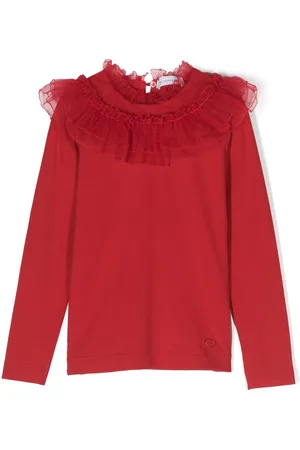 MONNALISA Ruffle-collar stretch-cotton T-shirt