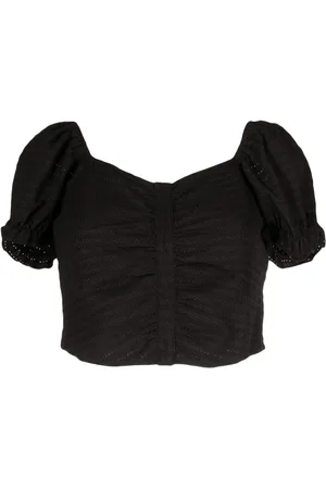 tout a coup Embroidered ruched cropped blouse