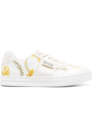 VERSACE Logo-patch round-toe sneakers