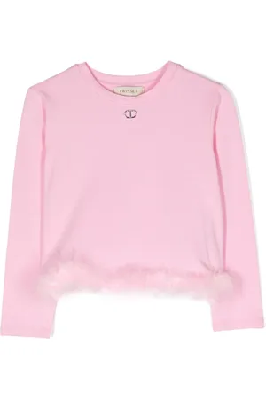Twin-Set Logo-plaque faux-fur edge T-shirt