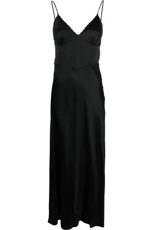 Twin-Set Embroidered-bodice satin maxi dress
