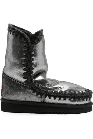 Mou Eskimo 18 crochet-trim metallic-leather boots