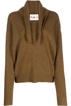 Plan C Attached-scarf ribbed-knit jumper
