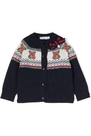 PATACHOU Bow-detail intarsia-knit cardigan