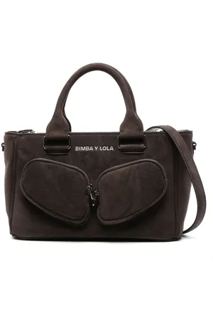 Bimba Y Lola Medium Pocket Leather Tote Bag in Black