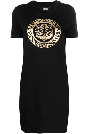 Roberto Cavalli Logo-flocked cotton T-shirt dress