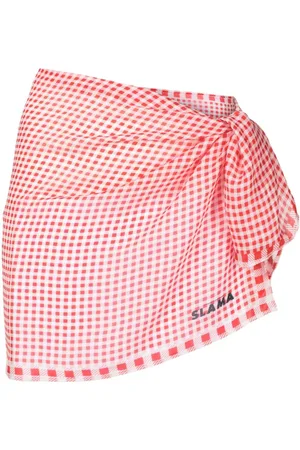 AMIR SLAMA Logo-print gingham-check skirt