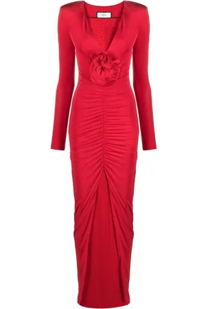 NISSA Floral-appliqu?? ruched maxi dress