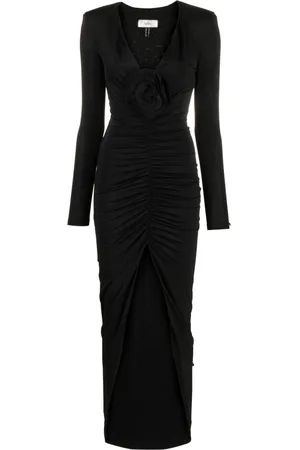 NISSA Floral-appliqu?? ruched maxi dress