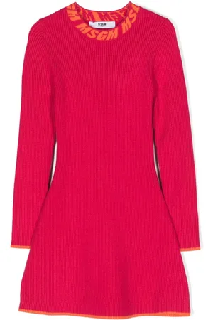 Msgm Intarsia-knit ribbed flared dress